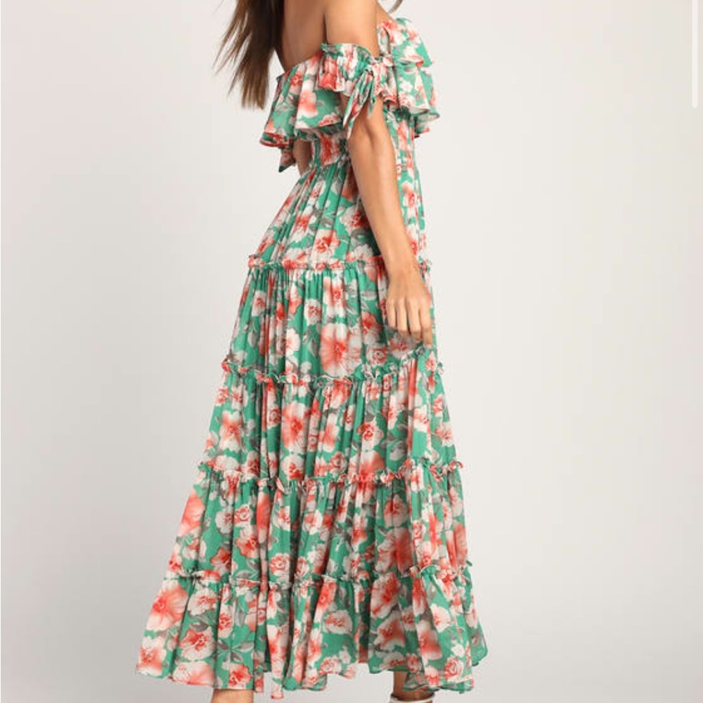 Lulu's Green Floral Off-Shoulder Maxi Dress - Picture 5 of 5